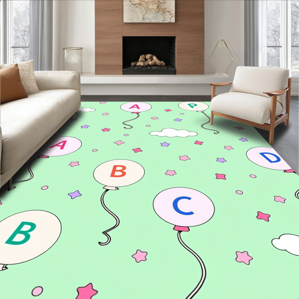Pastel Balloons With Stars And Clouds Rug