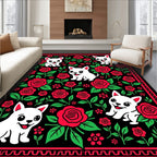 Charming White Chihuahuas Red Roses Rug