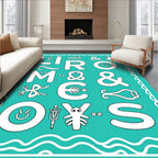 Whimsical White Alphabet Creatures Teal Rug