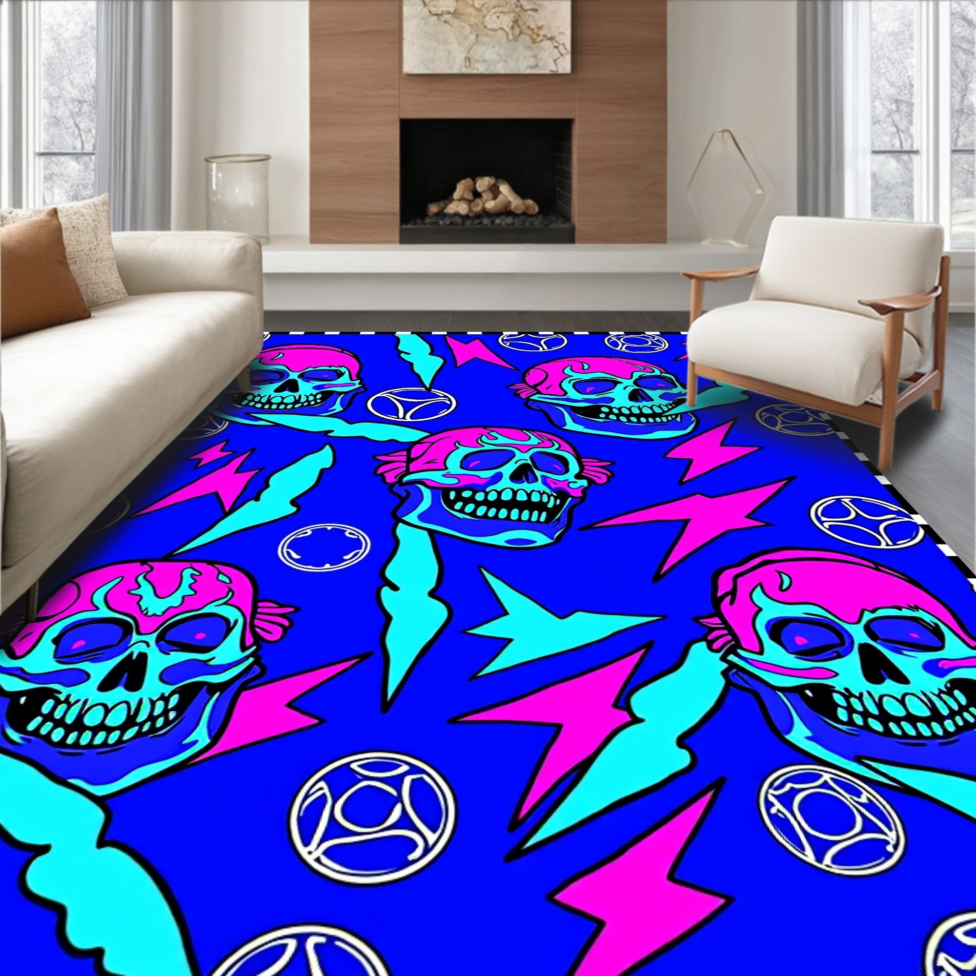 Bold Skull Lightning Bolt Trio Rug
