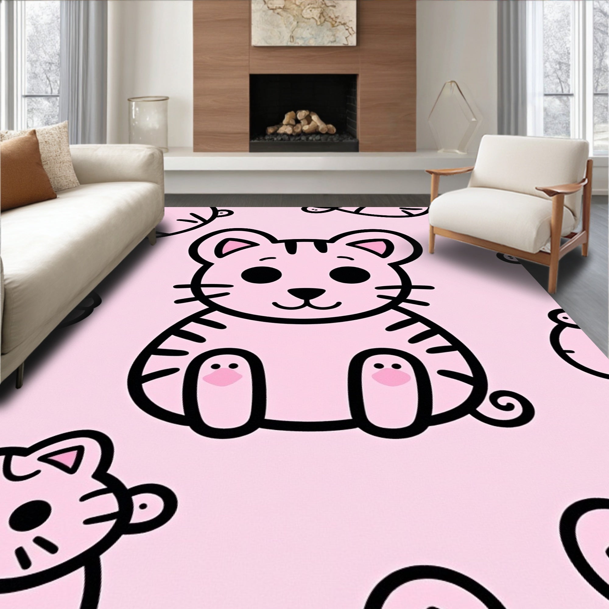 Cute Pink Tiger Cub Repeat Rug