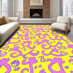 Pink Hearts Stars Swirls Yellow Rug