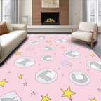 Pastel Pink Whimsical Bubbles Stars Rug