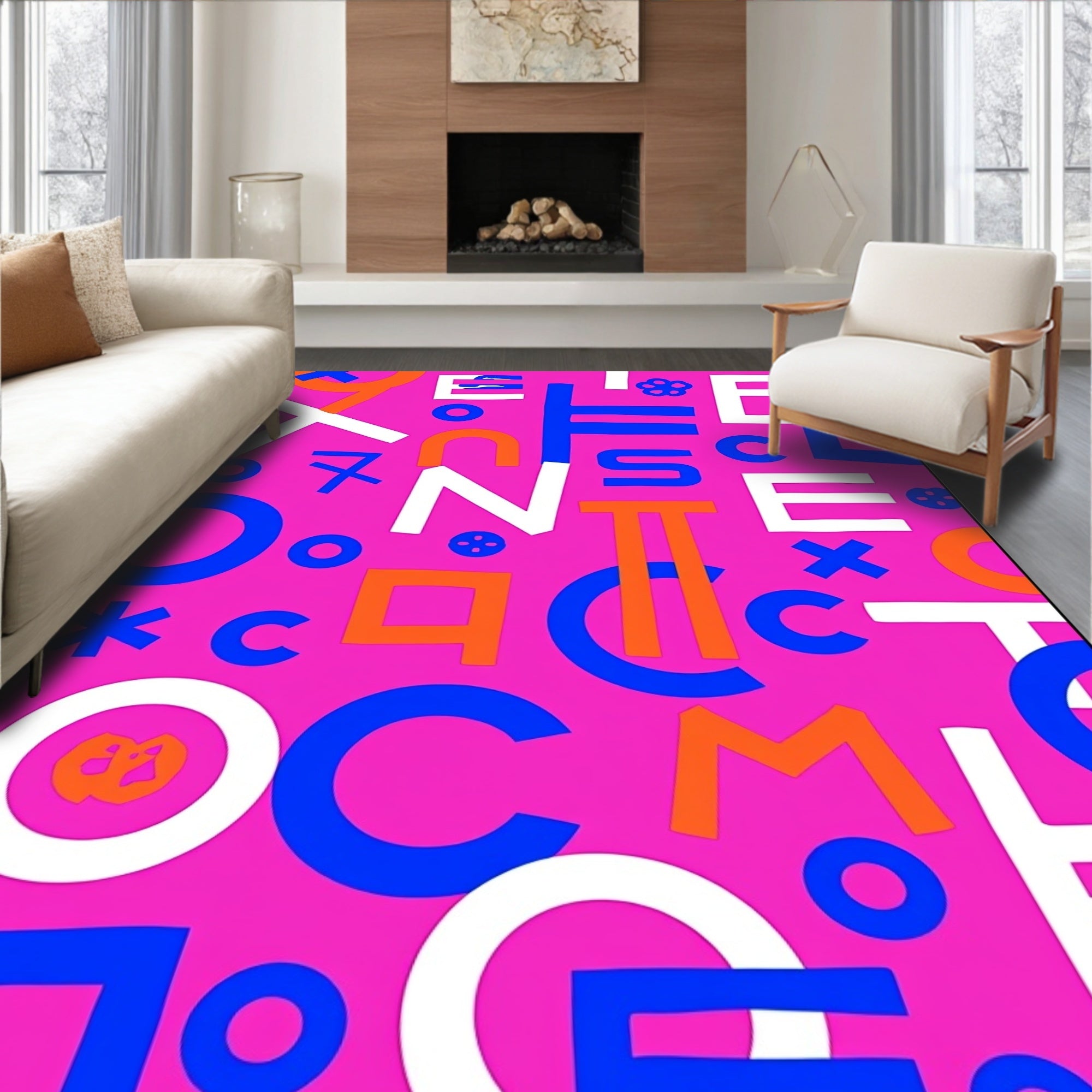 Vibrant Pink Alphabet Collage Rug