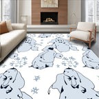 Light Blue Snowman Snowflake Scene Rug
