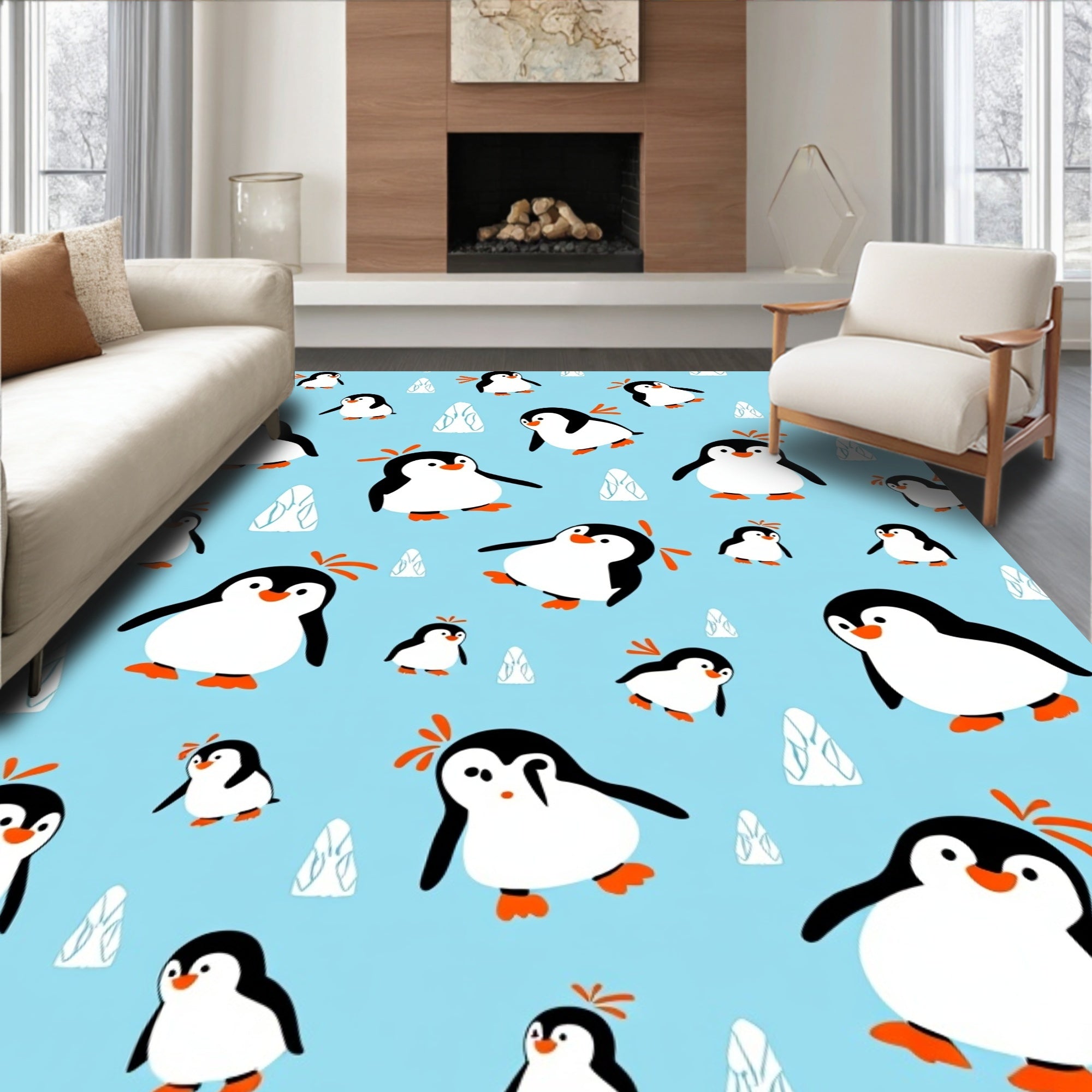 Whimsical Penguin Ice Pattern Rug