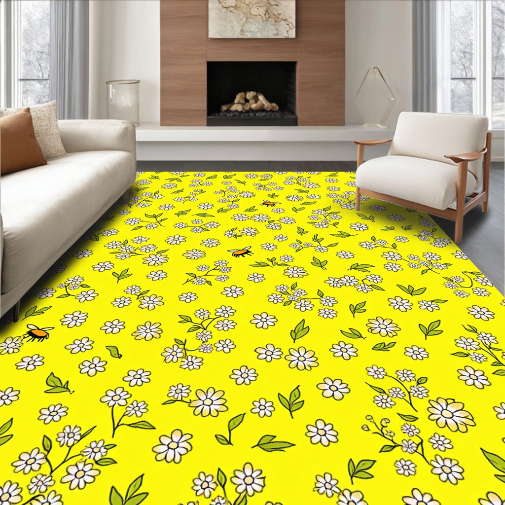 Bright Yellow Daisy Bee Meadow Rug