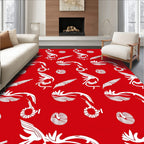 Crimson White Winged Ornate Scroll Rug