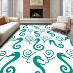 Teal Seahorse Swirl Graphic Rug