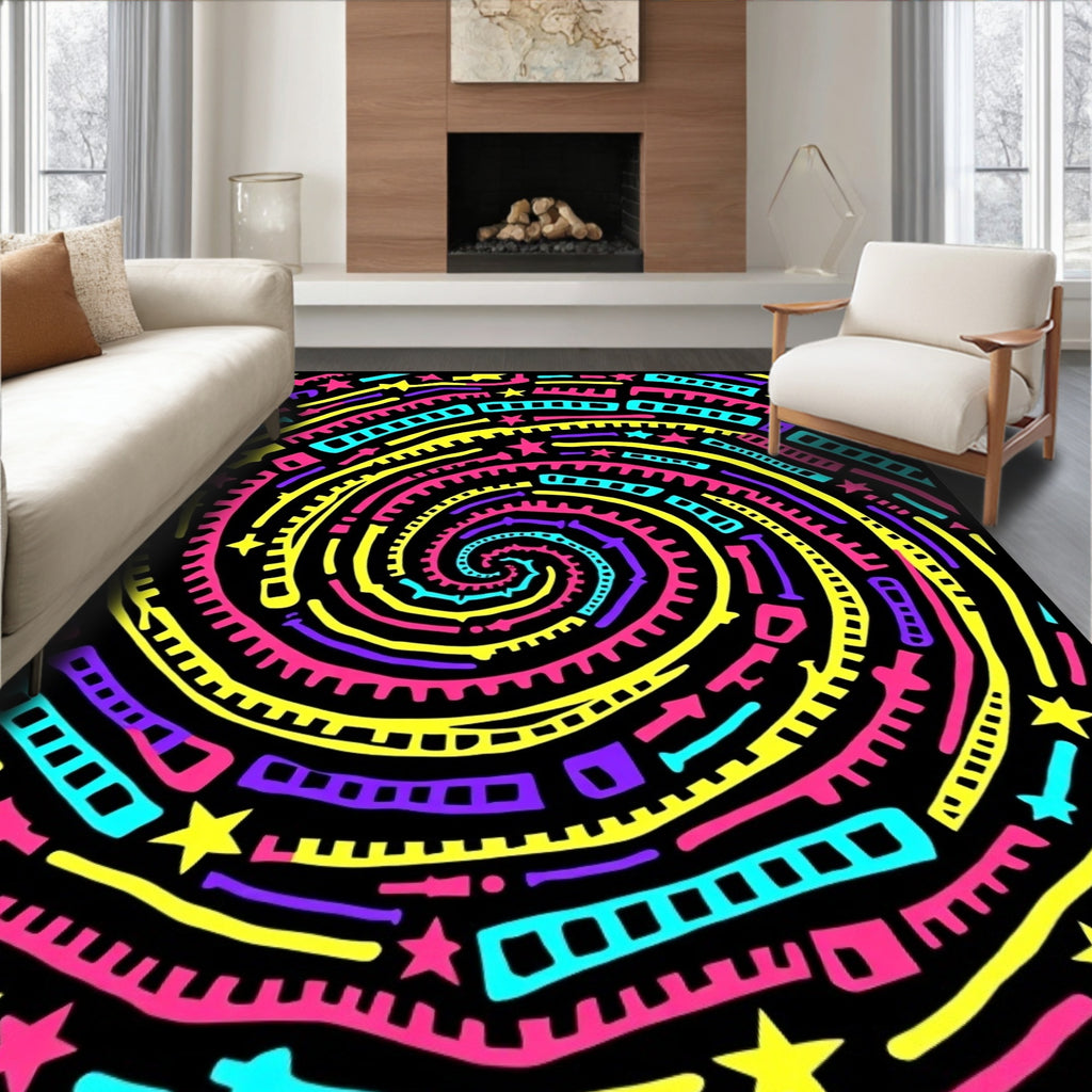 Vibrant Spiral Swirl With Stars Rug