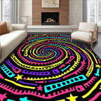 Vibrant Spiral Swirl With Stars Rug