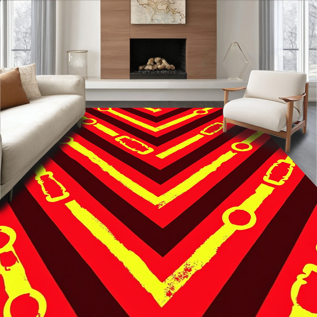 Bold Crimson Yellow Chain Links Rug