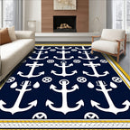 Nautical White Anchor Navy Repetition Rug