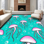 Pink Jellyfish Teal Bubbles Ocean Rug