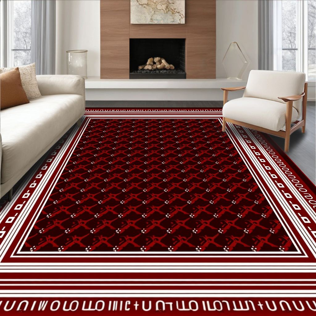 Deep Red Lattice Bordered Rug