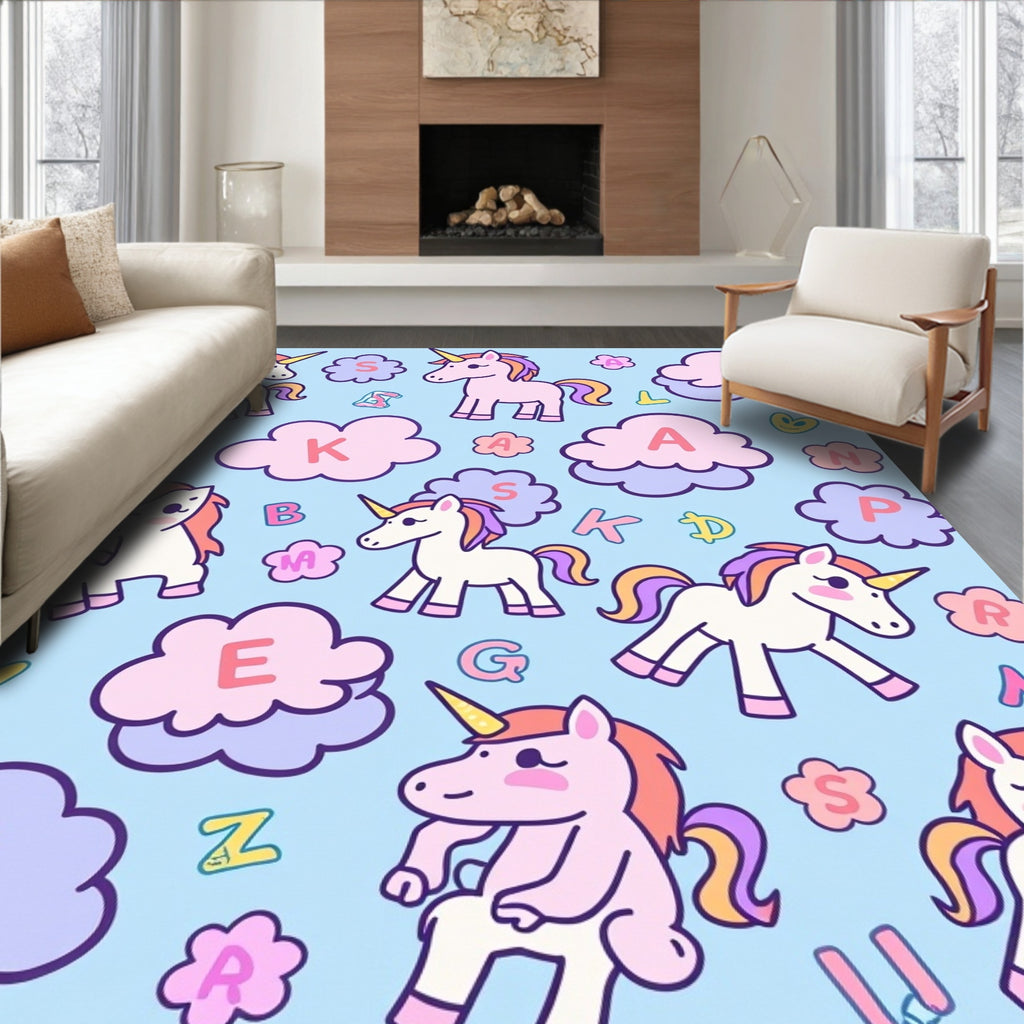 Whimsical Unicorn Cloud Alphabet Rug
