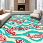 Red Fish Aqua Waves Rug