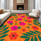 Vibrant Coral Floral Leaf Garden Rug