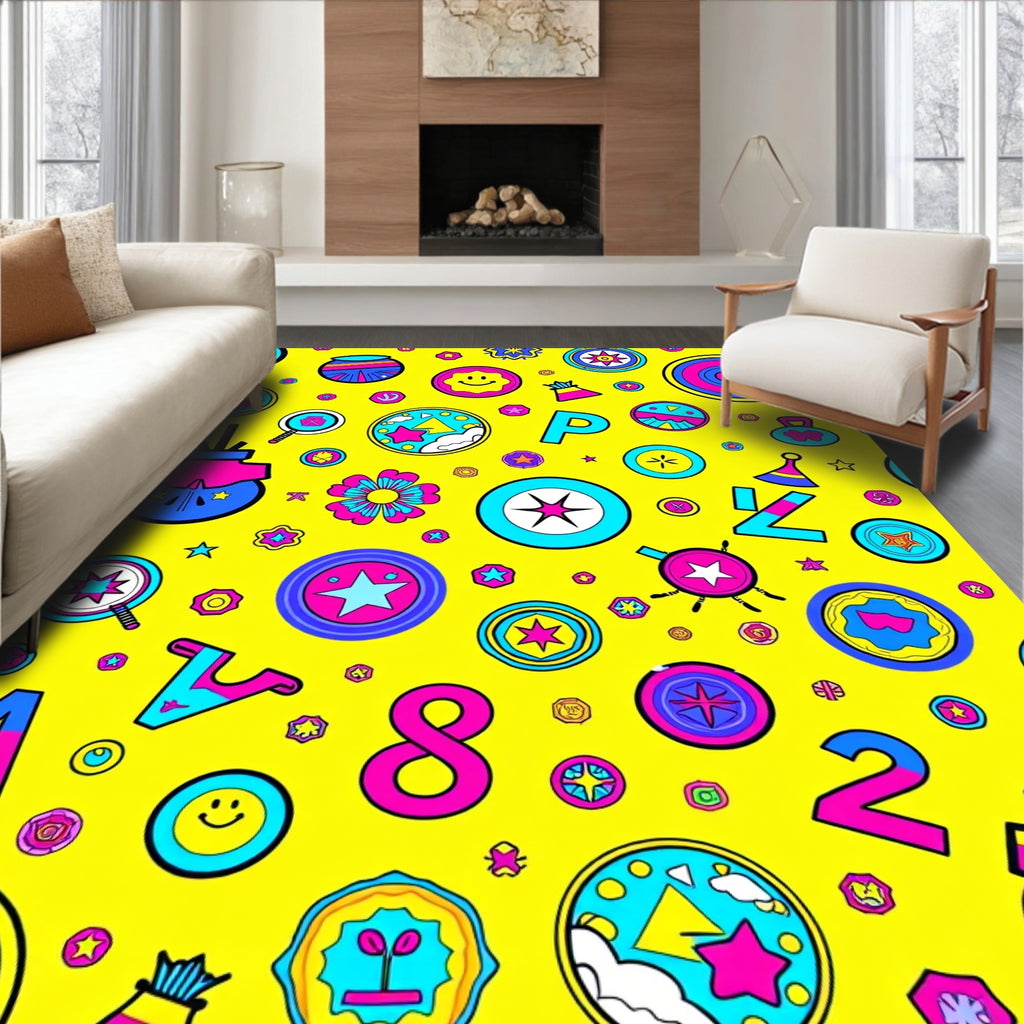 Vibrant Yellow Cartoon Fun Symbols Rug