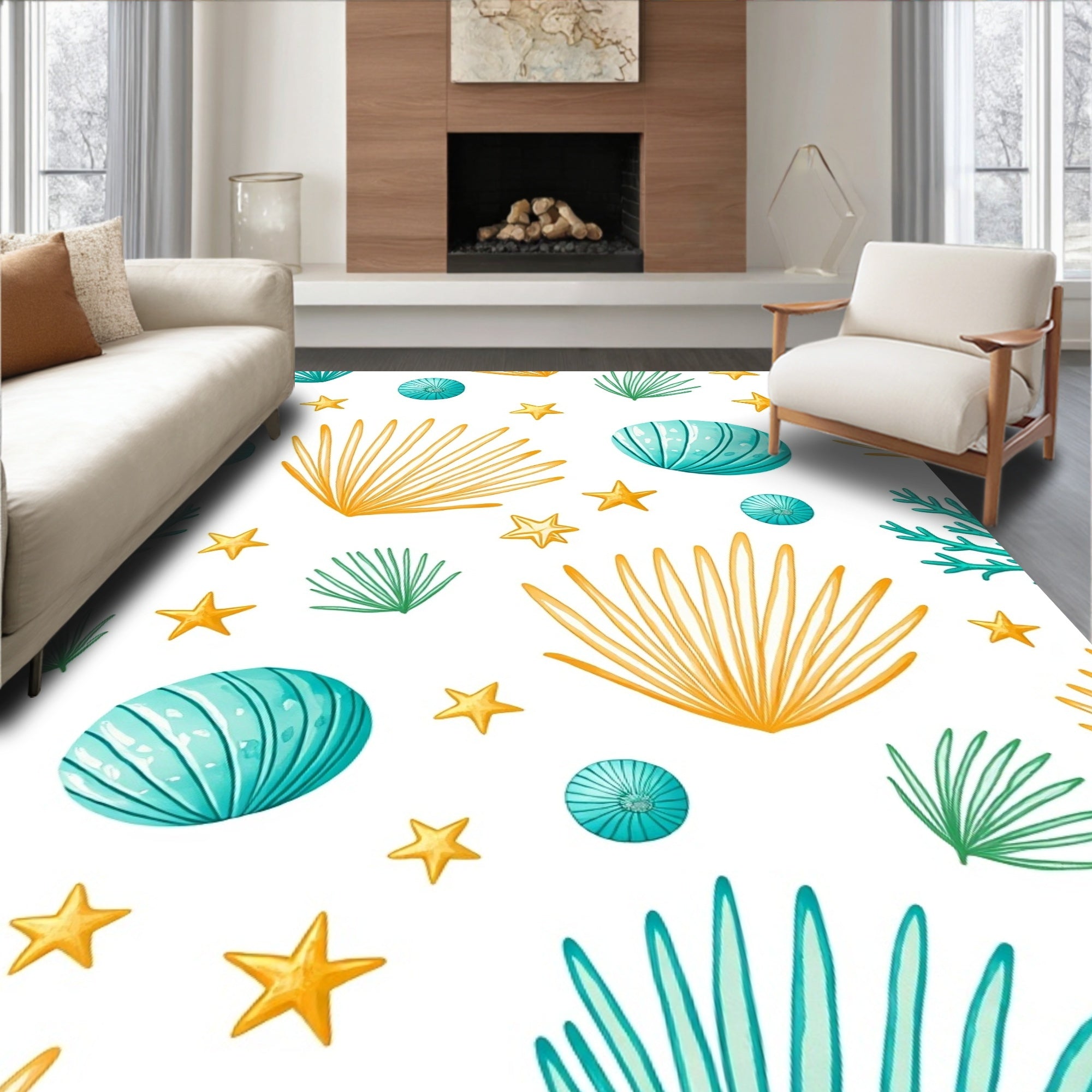 Oceanic Sea Life Shell Starfish Rug
