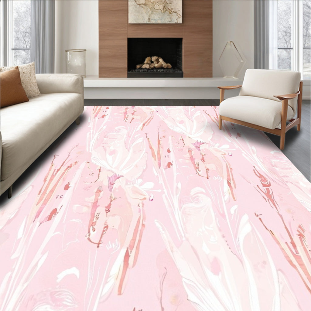 Soft Pink Watercolor Floral Blossom Rug