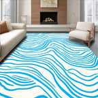 Oceanic Blue Abstract Wavy Lines Rug