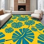 Teal Leaf Burst Yellow Tropical Rug
