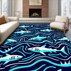 Deep Blue Marine Shark Swirls Rug