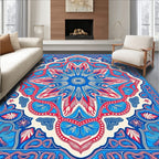 Vibrant Blue Red Floral Mandala Square Rug
