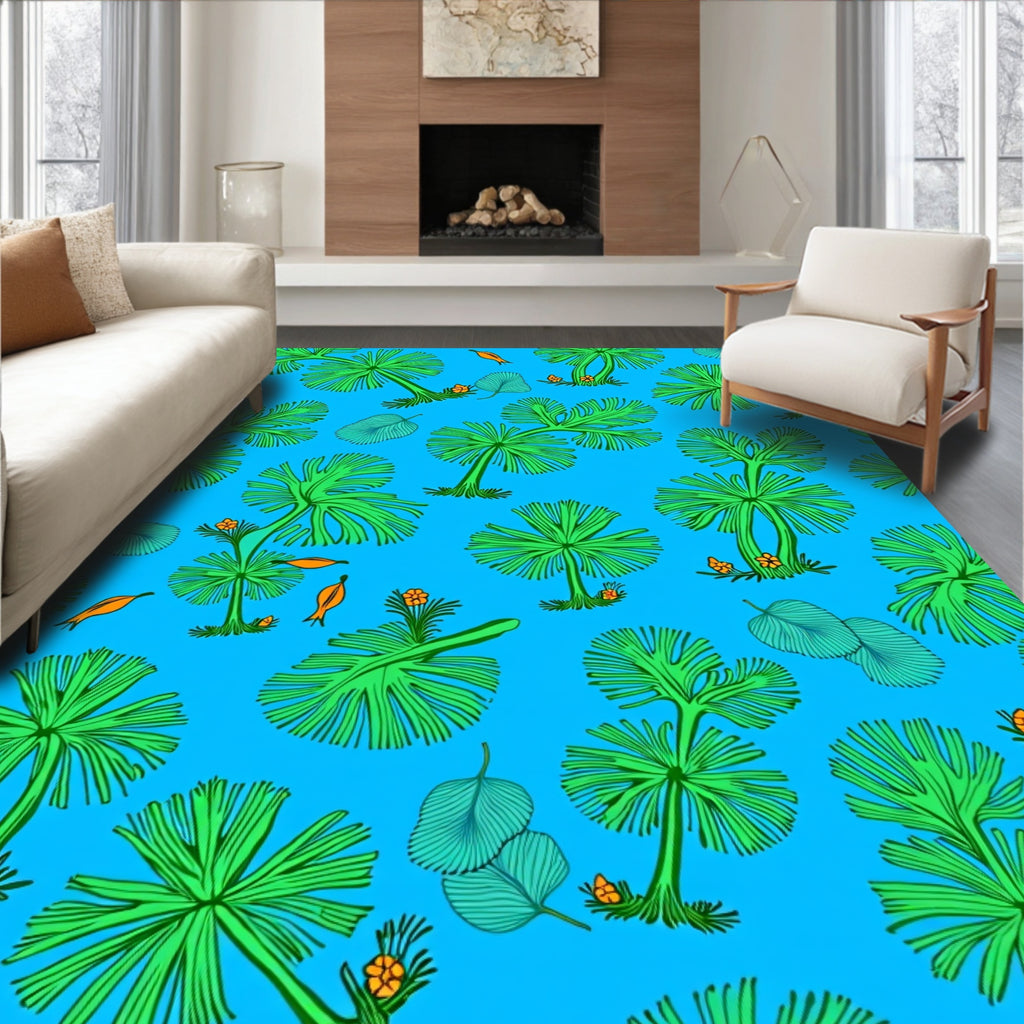 Lively Green Tropical Leafy Foliage Rug