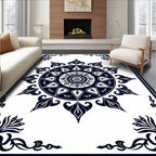 Midnight Blue Floral Mandala Sun Rug