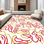 Crimson Gold Wavy Lines Overlay Rug