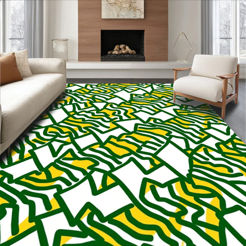 Abstract Green Yellow Jagged Forms Rug