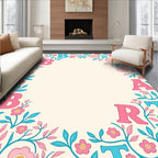 Pink Teal Alphabet Floral Border Rug