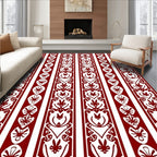 Crimson White Vertical Botanical Stripe Rug