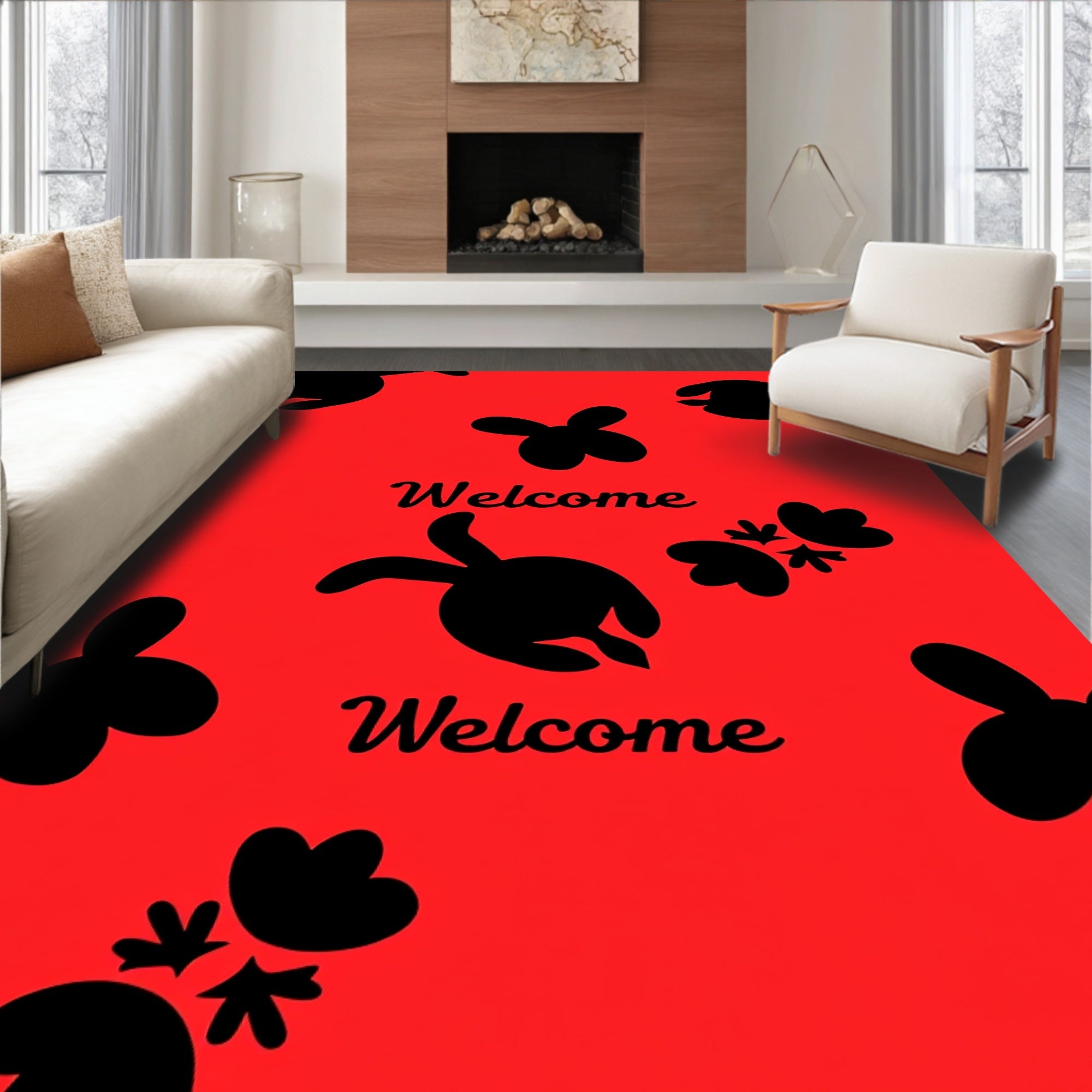 Red Black Whimsical Turtle Collection Rug