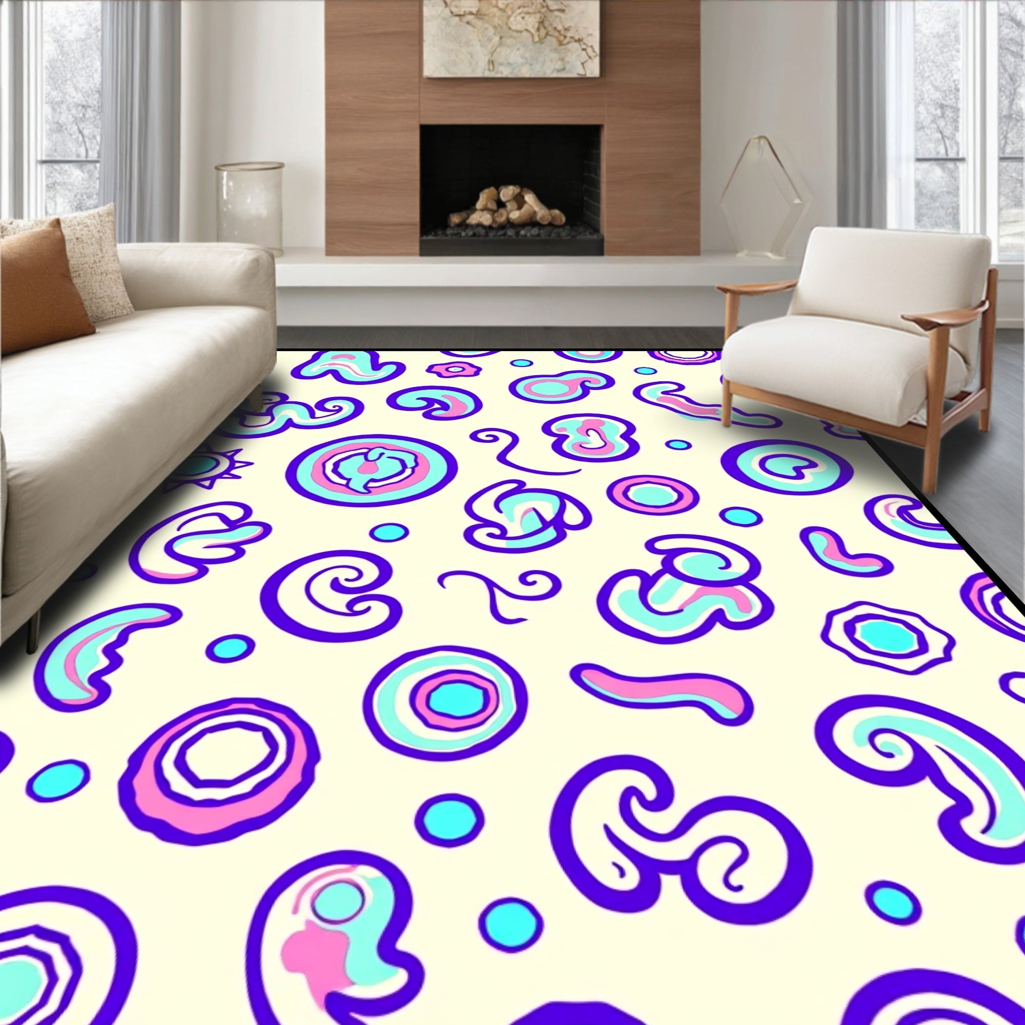 Groovy Amorphous Shapes Violet Aqua Pink Rug