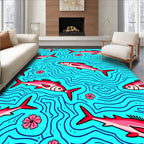 Whimsical Red Fish Blue Water Rug