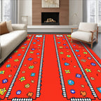 Whimsical Red Star Alphabet Train Rug