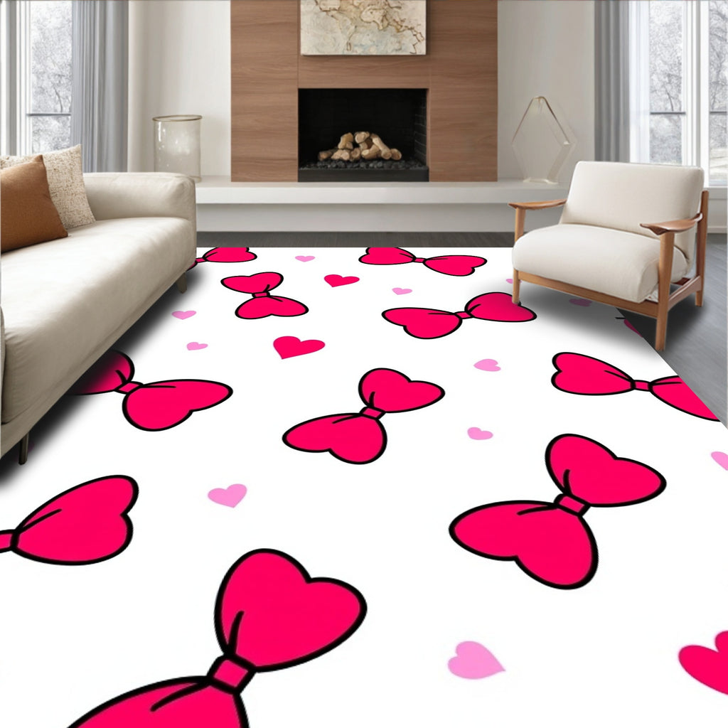 Hot Pink Bows Hearts Pattern Rug
