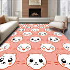 Cute White Bear Faces Coral Background Rug
