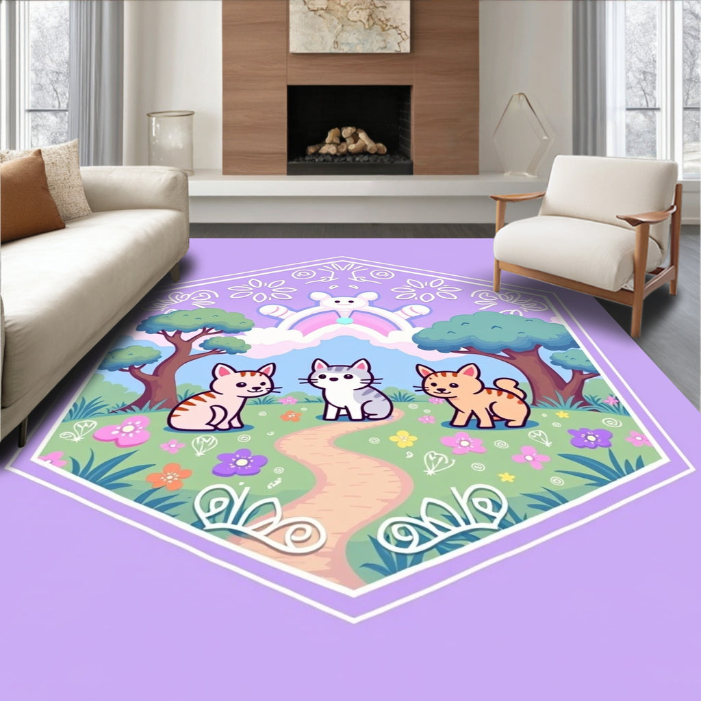 Cute Kawaii Cats Garden Landscape Rug