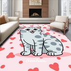 Playful Grey Cat Hearts Background Rug