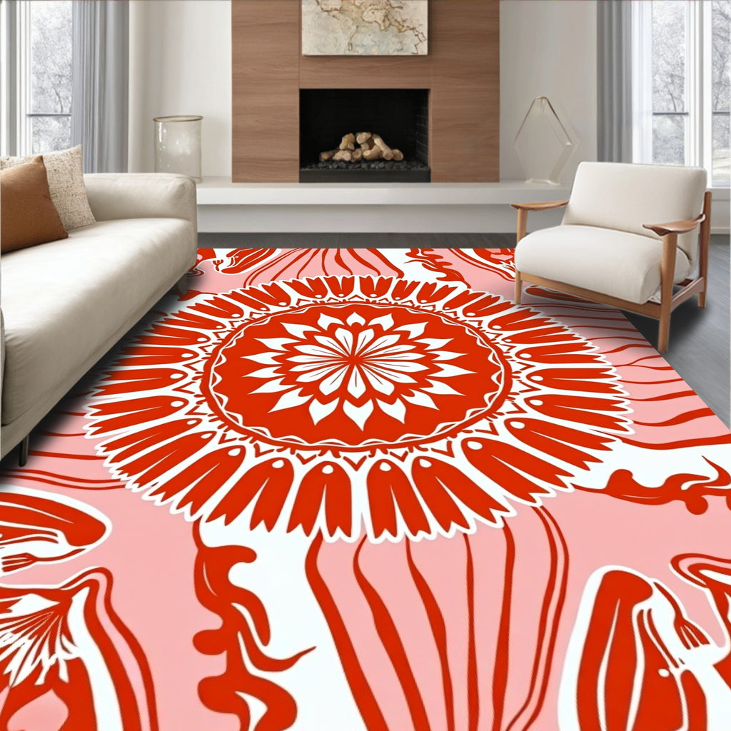 Bold Red Mandala Floral Rug