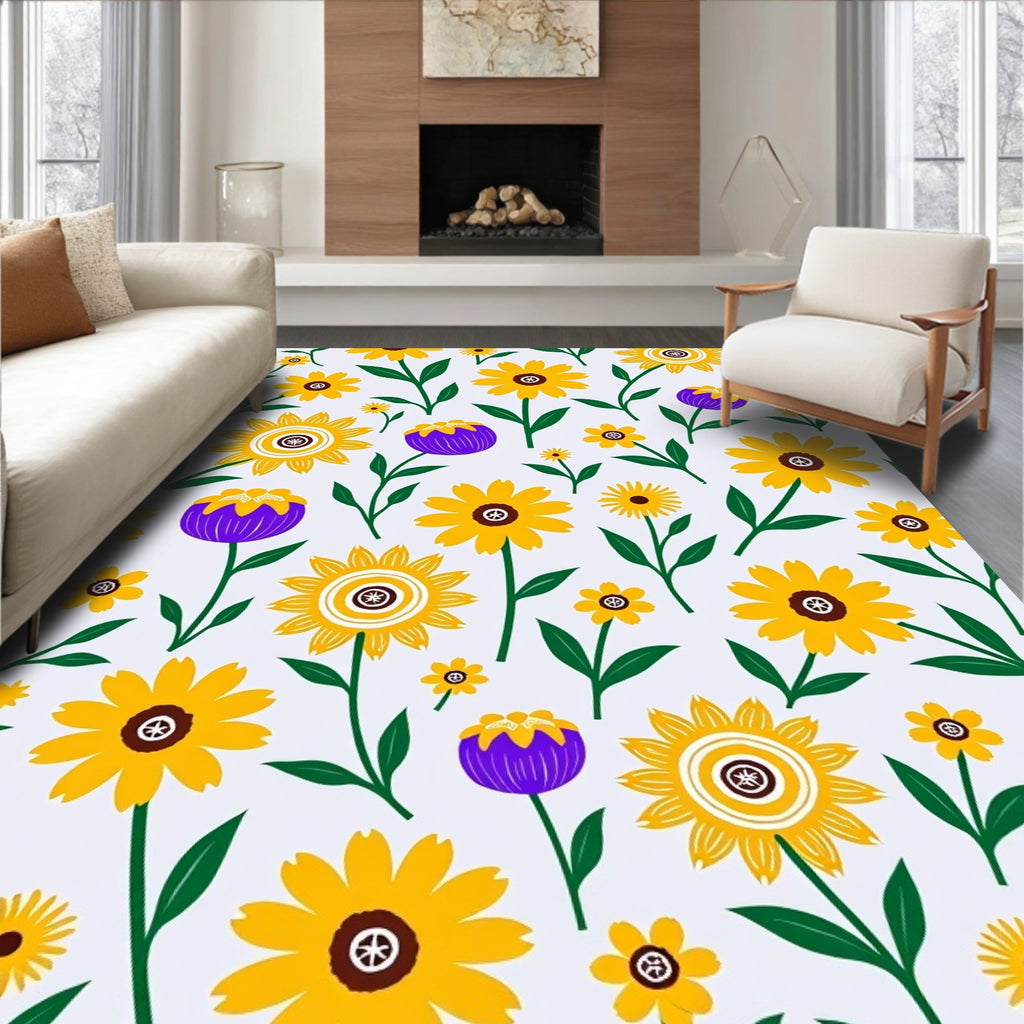 Yellow Purple Flower Garden Tile Rug