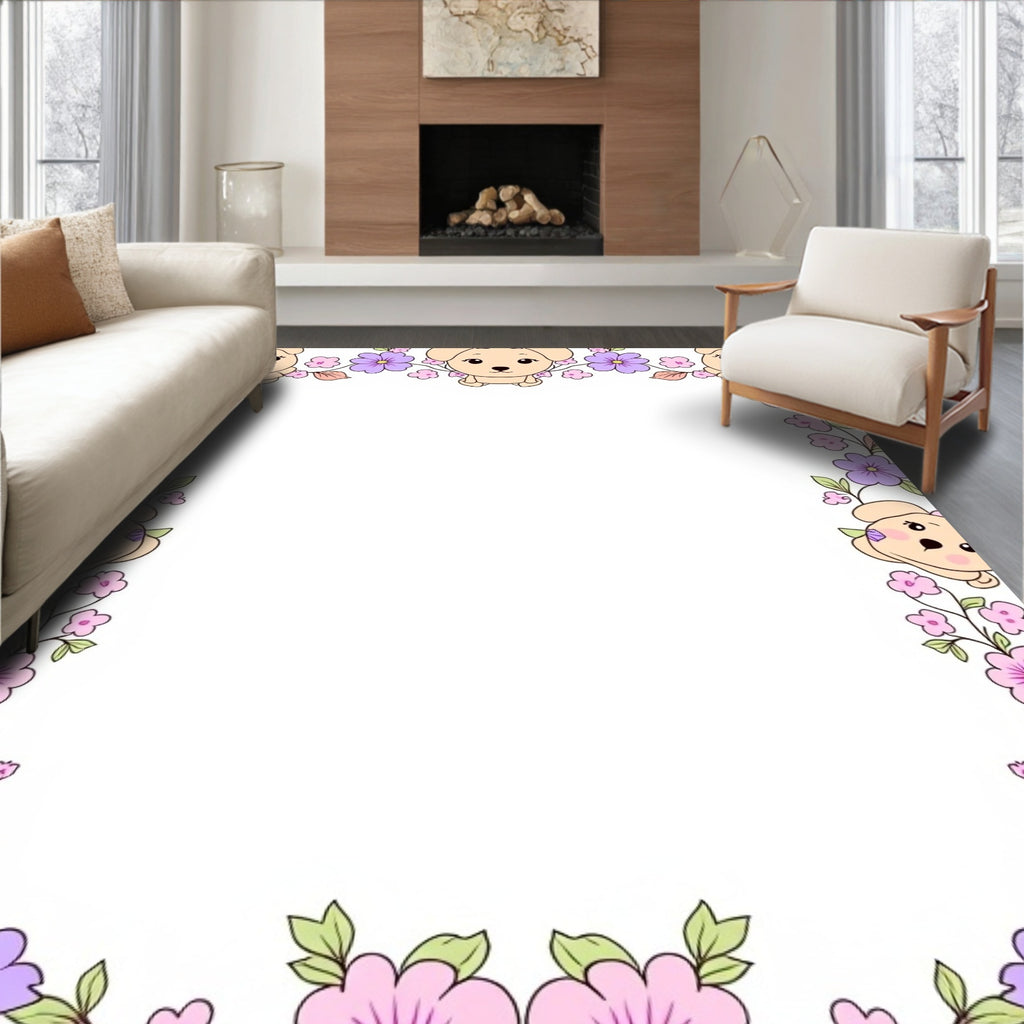Cute Puppy Floral Accent Rug