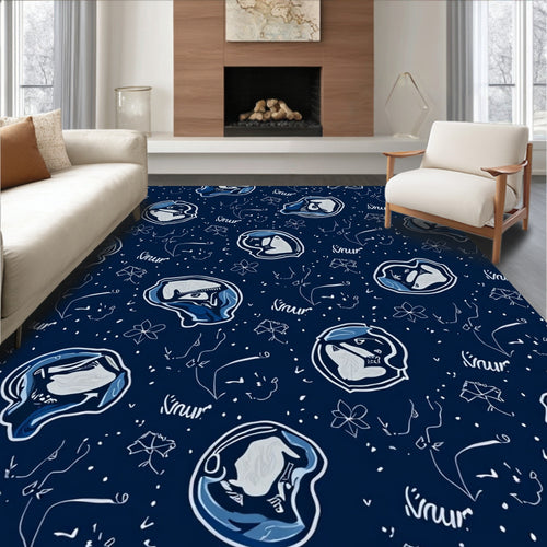 Abstract Blue Ink Wash Faces Rug