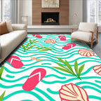 Pink Flip Flop Tropical Seashell Waves Rug