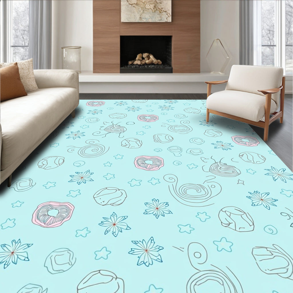 Light Blue Organic Whimsical Sketch Rug