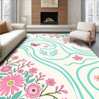 Whimsical Pink Floral Butterfly Swirl Rug